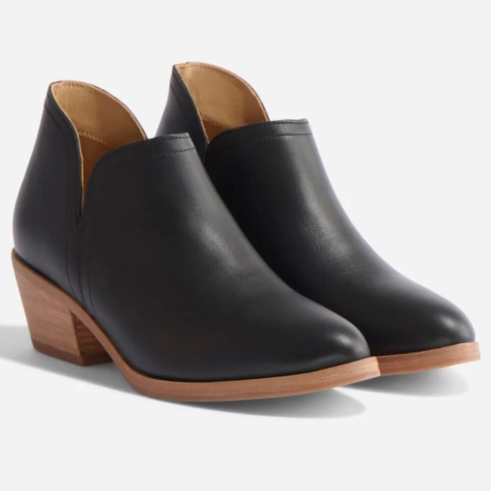 NISOLO | Black Leather Mia Everyday Bootie Ankle Boots Heeled Pointed |‎ Size 8
